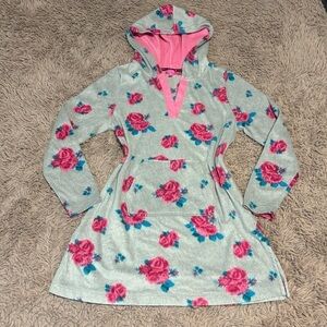 Betsey Johnson Women Gray Floral Soft Fleece Tunic Sleep Dress